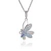 Classicharms Women's Blue / Silver Silver Gradient Blue Pavé Diamond Butterfly Pendant Necklace In Blue