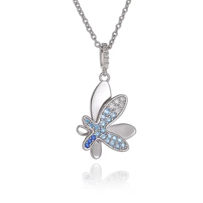 Classicharms Women's Silver Gradient Blue Pavé Diamond Butterfly Pendant Necklace