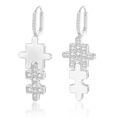 Classicharms Women's Silver Jigsaw Puzzle Dangle Earrings In Metallic