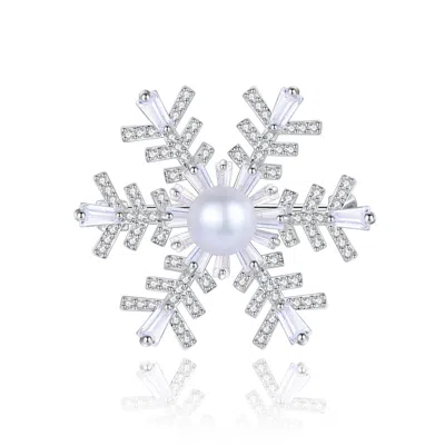 CLASSICHARMS WOMEN'S SILVER PAVÉ & PEARL SNOWFLAKE MULTI WAY BROOCH PENDANT