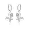 Classicharms Women's Silver Pavé Diamond Butterfly Dangle Drop Hoop Earrings In Silver