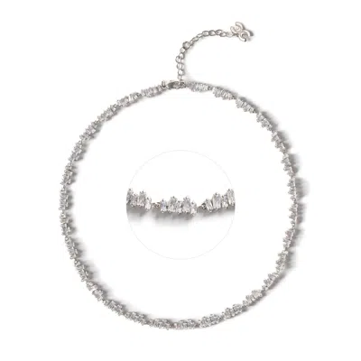 Classicharms Women's Silver T Shape Zirconia Tennis Choker Necklace