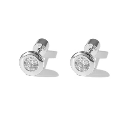 Classicharms Women's Silver / White Aurora Silver Bezel Set White Clear Solitaire Stud Earrings In Metallic