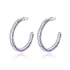 Classicharms Cubic Zirconia Molten C Hoop Earrings In Purple
