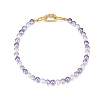 Classicharms Women's Small Purple Shell Pearl Necklace With Gem-encrusted Carabiner Lock