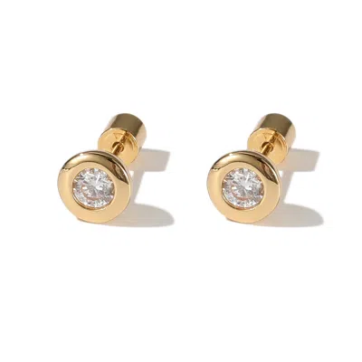 Classicharms Women's White / Gold Aurora Gold Bezel Set White Clear Solitaire Stud Earrings
