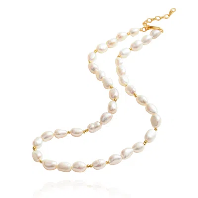 Classicharms Mera Baroque Pearl Gold Beaded Necklace In White