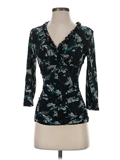 Pre-owned Classiques Entier 3/4 Sleeve Silk Top Black Plunge Neckline Tops