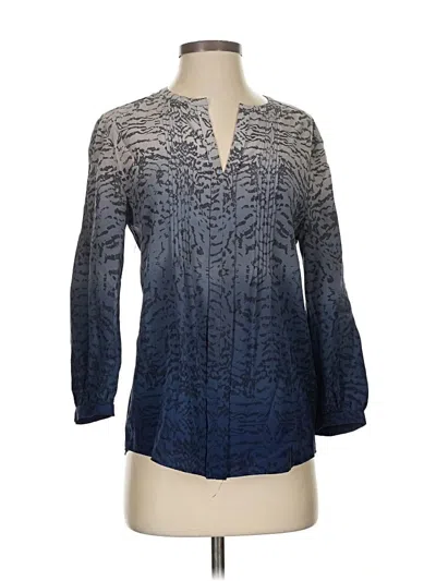 Pre-owned Classiques Entier 3/4 Sleeve Silk Top Blue V Neck Tops