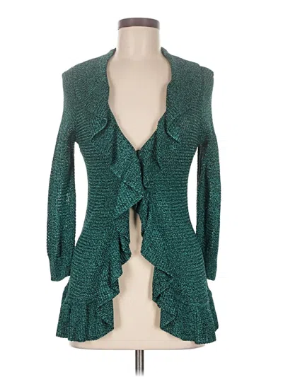Pre-owned Classiques Entier 3/4 Sleeve Silk Top Green Plunge Neckline Tops