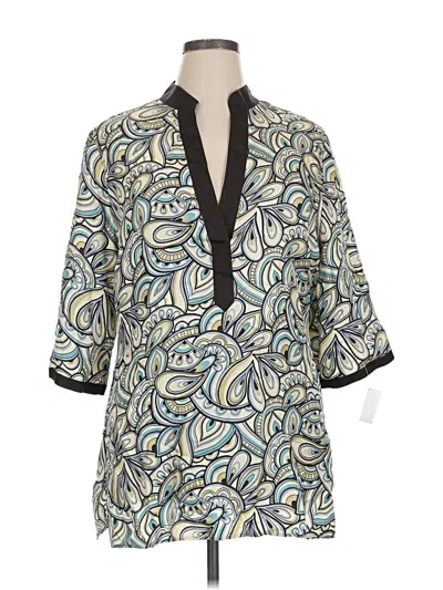 Pre-owned Classiques Entier 3/4 Sleeve Silk Top Ivory Paisley Pattern V Neck Tops In White