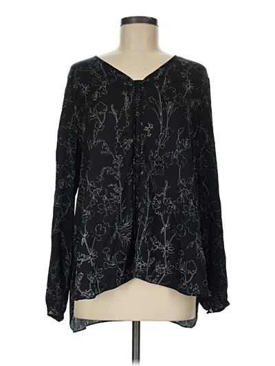 Pre-owned Classiques Entier Long Sleeve Silk Top Black Print Pattern Keyhole Neckline Tops