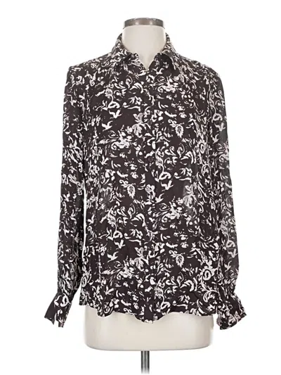 Pre-owned Classiques Entier Long Sleeve Silk Top Black Print Pattern Tie Neck Tops