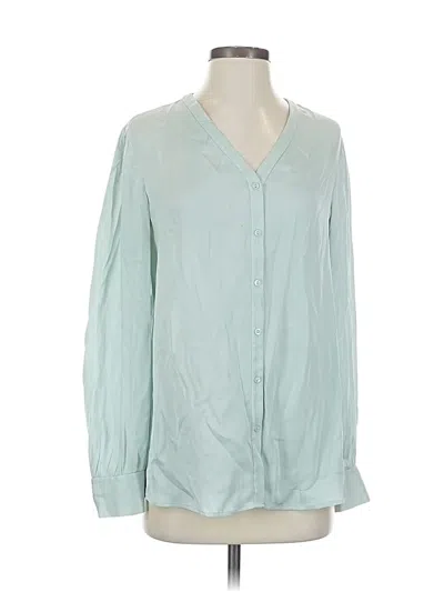 Pre-owned Classiques Entier Long Sleeve Silk Top Green V Neck Tops