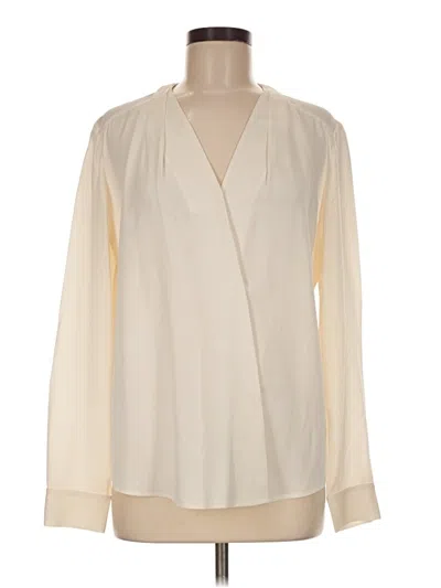 Pre-owned Classiques Entier Long Sleeve Silk Top Ivory Plunge Neckline Tops