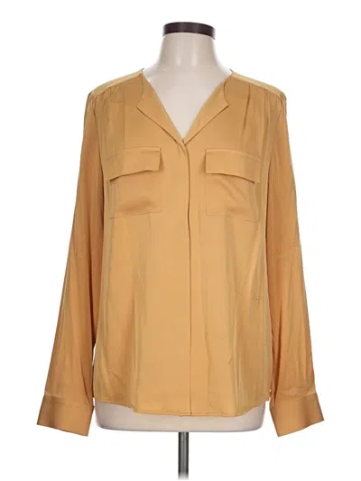 Pre-owned Classiques Entier Long Sleeve Silk Top Tan Open Neckline Tops