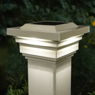 Classy Caps Battery Powered Integrated Led Fence Post Cap Light In Tan