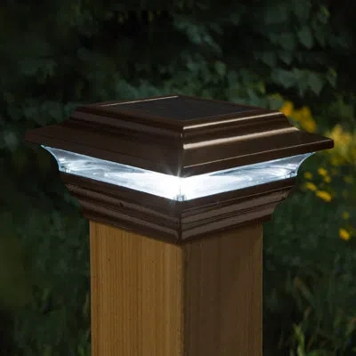 Classy Caps Imperial Solar Powered Integrated Led Aluminium 4 In. X 4 In. Fence Post Cap Light With Base Adapter In Bronze