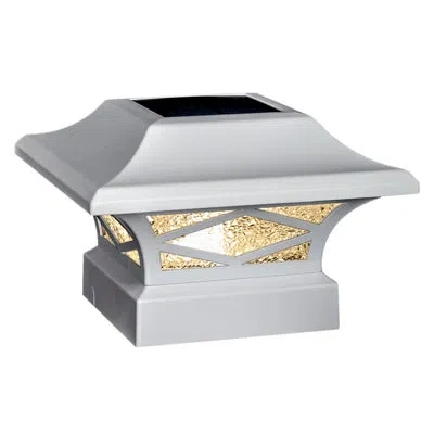 Classy Caps Kingsbridge Solar Powered Integrated Led Aluminum Fence Post Cap Light 4 In. X 4 In. With Base Adapt In White