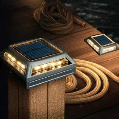 Classy Caps Muskoka Black Solar Powered Integrated Led Fence Post Cap 4 In. X 4 In. With Base Adapter Included In Powder Coated Finish