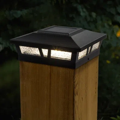 Classy Caps Oxford Solar Powered Integrated Led Aluminium Fence Post Cap Light 6 In. X 6 In. With Base Adapter I In Black