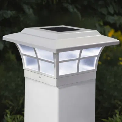 Classy Caps White Pvc Solar Powered Integrated Led 5 In. X 5 In. Fence Post Cap Light