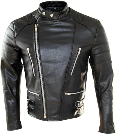 Pre-owned Classyak Fashion Real Leather Moto Jacket In Black