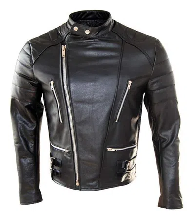 Pre-owned Classyak Fashion Real Leather Moto Jacket, Excellent Quality In Cow Black