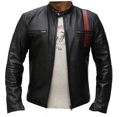 Pre-owned Classyak Men's Black Leather Jacket - Night Rider Sheep Leather In Cow Black