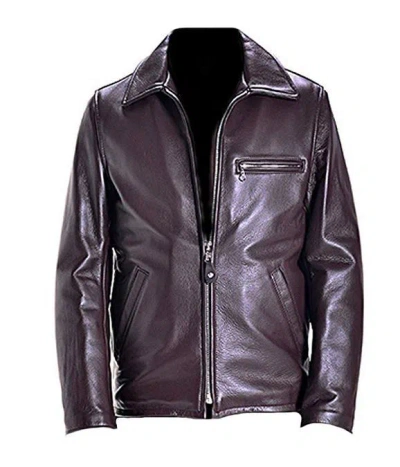Pre-owned Classyak Men's Casual Brown Real Leather Racer Jacket In Cow Brown