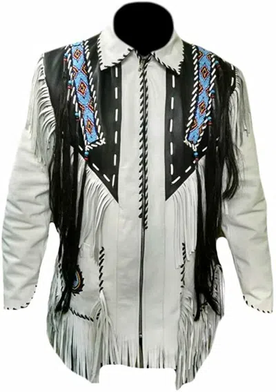 Pre-owned Classyak Men's Cowboy Leather Jacket In White