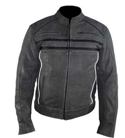 Pre-owned Classyak Men's Fashion Vintage Style Real Leather Moto Jacket In Gray