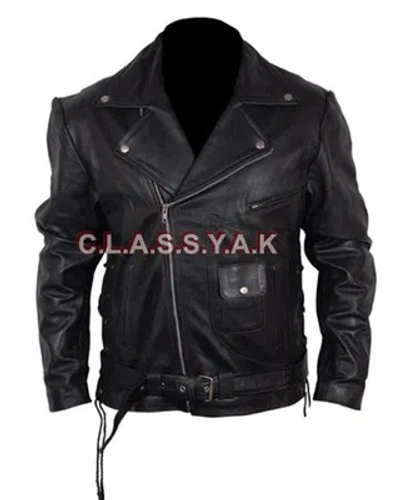 Pre-owned Classyak Men's Motorbike Real Leather Jacket All Sizes In Black