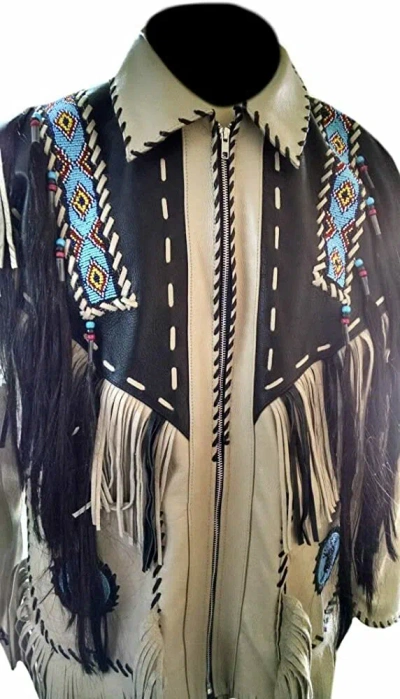 Pre-owned Classyak Men's Western Cowboy Leather Jacket In Beige