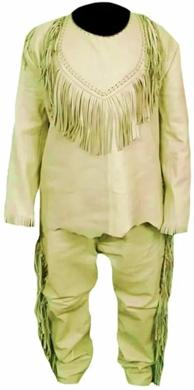 Pre-owned Classyak Men's Western Cowboy Real Leather In Beige