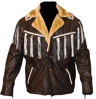 Pre-owned Classyak Men's Western Cowboy Real Leather Jacket In Real Leather Brown