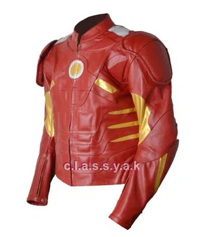 Pre-owned Classyak Mens Motorcycle Real Leather Jacket In Red