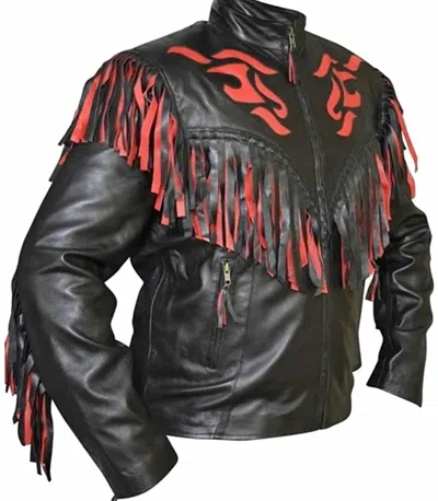 Pre-owned Classyak Unisex Western Fringed Genuine Leather In Black