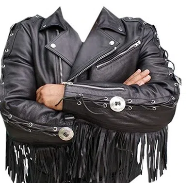 Pre-owned Classyak Western Style Moto Jacket, Quality Cowhide Leather In Black