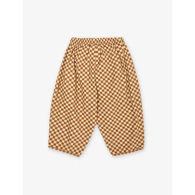 Claude & Co. Kids' Checkerboard-pattern Elastic-waistband Organic-cotton Trousers 6 Months-5 Years In Brick