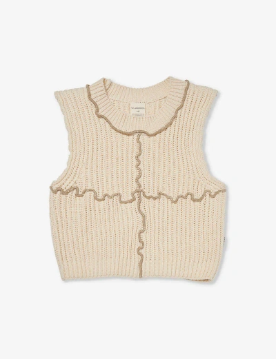 Claude & Co. Babies' Contrast-stitch Regular-fit Organic-cotton Knitted Waistcoat 3 Months-5 Years In Chalk