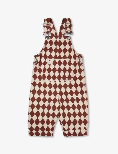 Claude & Co. Babies' Diamond-check Square-neck Organic-cotton Dungarees 6 Months-5 Years In Tan