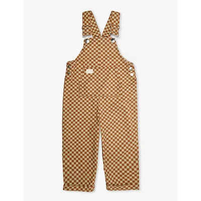 Claude & Co. Kids' Check-print Brand-patch Organic-cotton Dungarees 6 Months-5 Years In Brick