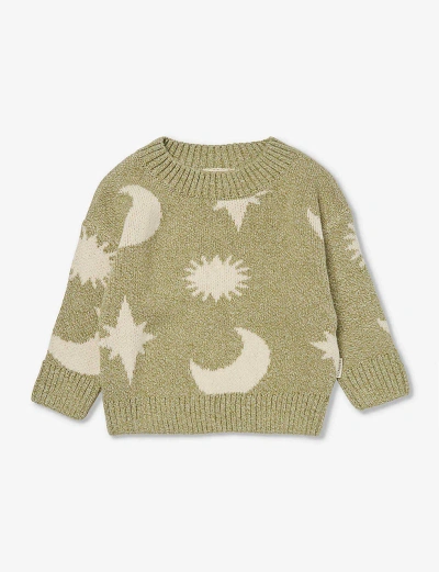 Claude & Co. Babies' Moon Crewneck Organic-cotton Knitted Jumper 6 Months - 5 Years In Green