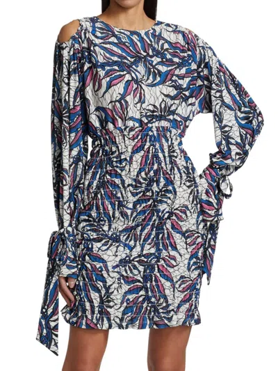 Claude Kameni Women's Leaf Print Smocked Minidress In Multi