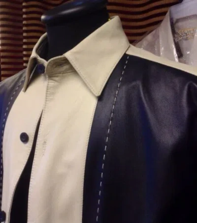 Pre-owned Claude Lamont Claud Lamont Fine 100% Leather Garment Italian Baby Lamb Shirt Style Jacket In Black