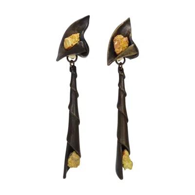 Pre-owned Claude Montana 1980s Bouquet Earrings In Black