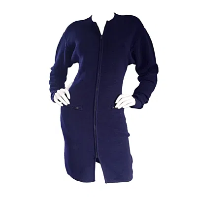 Pre-owned Claude Montana 1980s  Navy Blue ' Scuba ' Vintage 80s Cardigan Sweater Dress