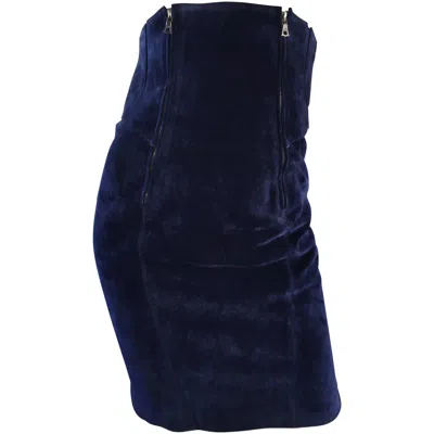 Pre-owned Claude Montana 1980s Vintage  Navy Blue Suede Ultra High Waisted Bodycon Skirt