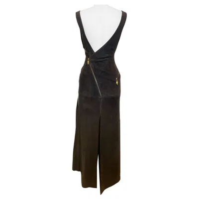 Pre-owned Claude Montana 1990s  Chocolate Brown Suede Dress W Low-cut Back & Zipper Details